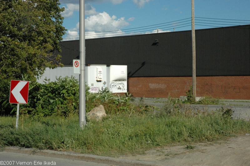 Looking at the old right of way from Rue Holiday.  The trailers are parked on the old right of way.